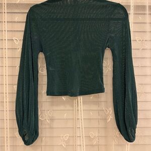 GREEN SPARKTY MESH KNIT PUFF SLEEVE BLOUSE | GENTLY WORN